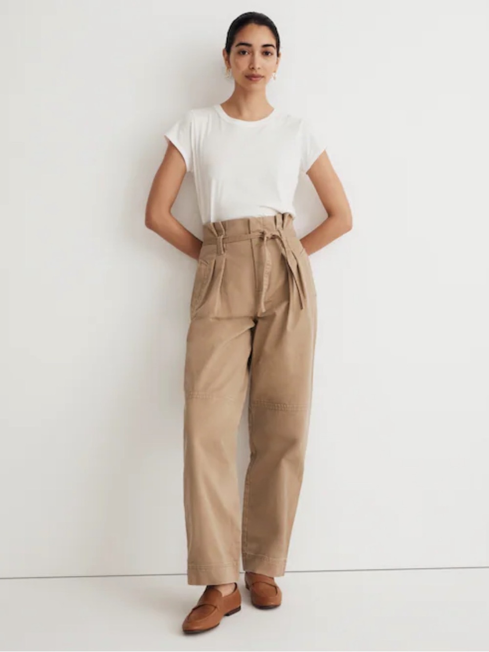 Madewell Tan Paperbag Waist Chinos with Tie Belt